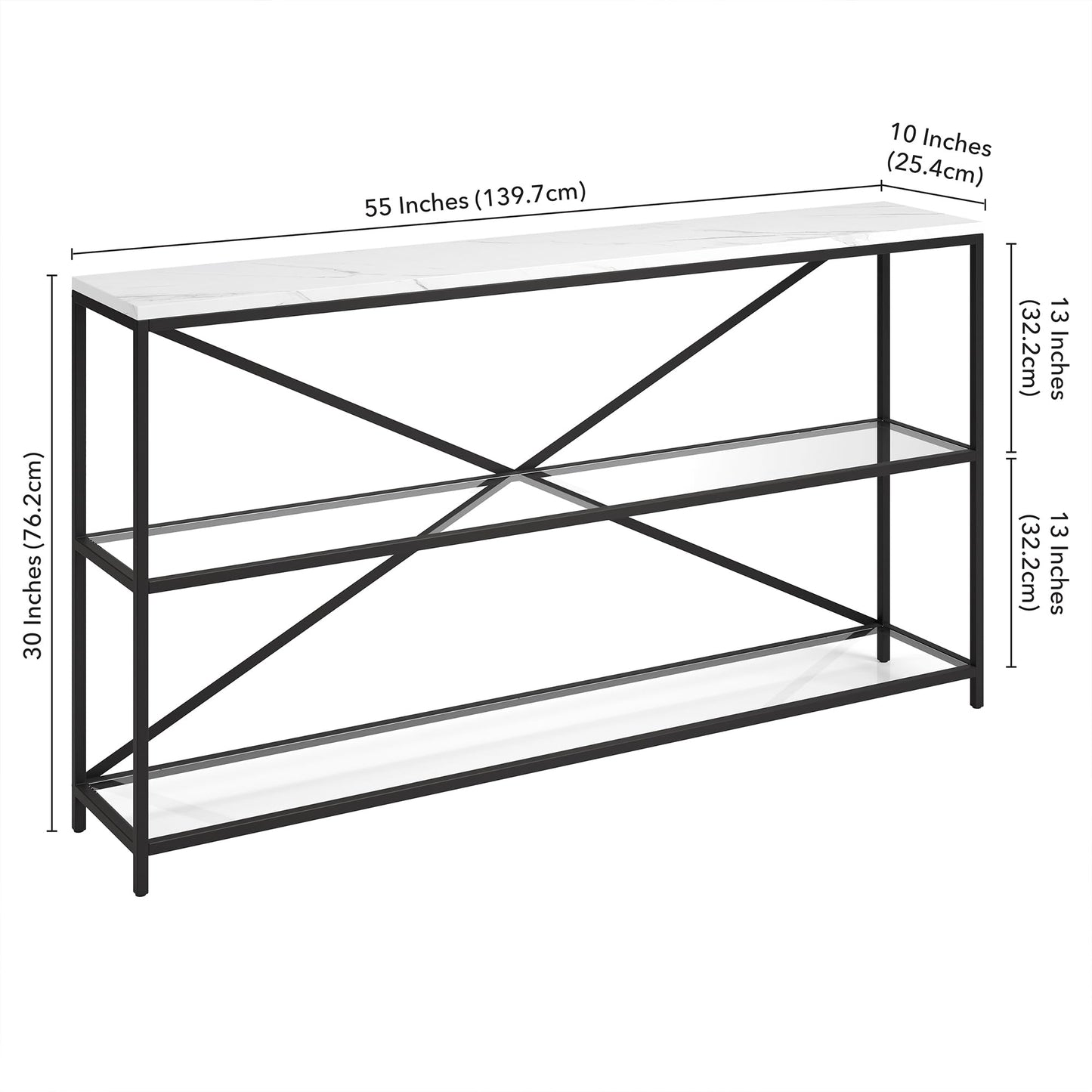 Fionn 55" Wide Rectangular Console Table with Faux Marble Top in Blackened Bronze