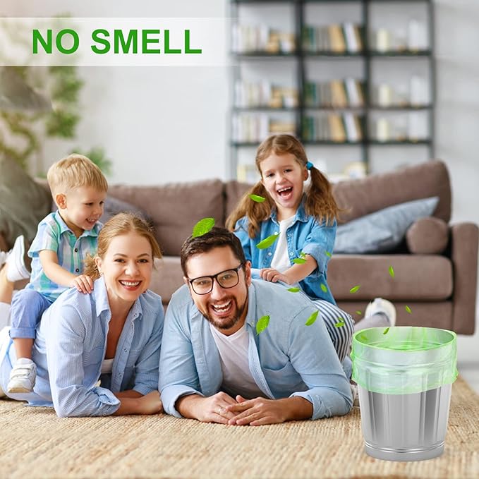 Inwaysin 200 Count 2.6 Gallon Plant Starch Based Bathroom Trash Bags, Strong, Unscented, Expanded, Green, 10L