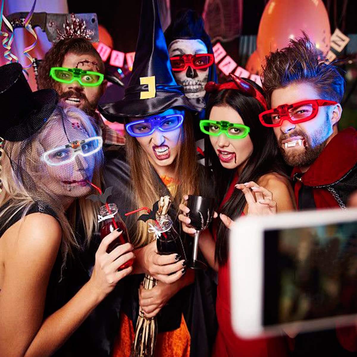 BouQuw 25 Packs LED Glasses Mardi Gras Party Supplies ,5 Neon Colors,3 Light Modes Light up Glow Sticks Glasses Toys Party Supplies for kids Adults Fit Halloween Christmas New Year Eve Graduations