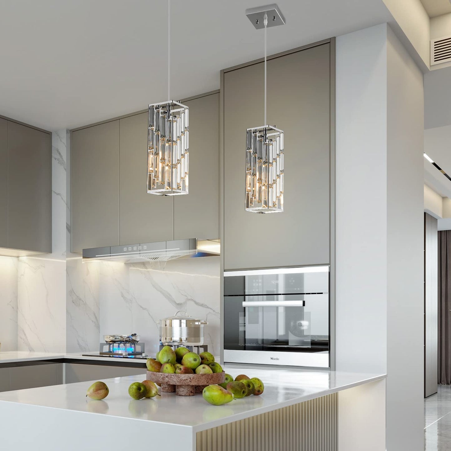 FDPBY Chrome Pendant Lighting Modern Pendant Light, Mini Crystal Chandeliers,Adjustable Pendant Light Fixture for Kitchen Island Dinning Room Bedroom (2 Pack)