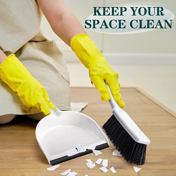 Zubebe 12 Pcs Mini Dustpan and Brush Set, Small Broom and Dustpan Set Small Cleaning Brush Portable Hand Broom Set for Home Office Kitchen Table Desktop Floor Cleaning Supplies