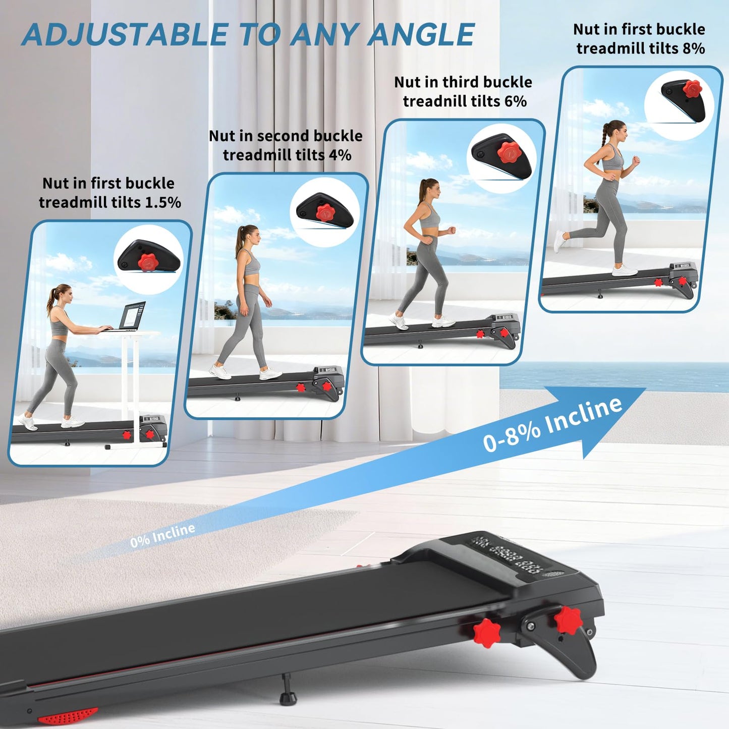 Ecogou Walking Pad with Handle Bar and Incline, 3 in 1 Under Desk Treadmill with Hiking Mode, 2.5HP Low Noise Walking Treadmill Pad with Remote Control,Portable Treadmills for Home Office, Led Display