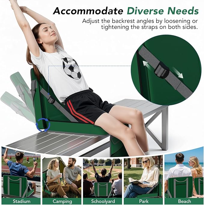 janiry Stadium Seats with Back Support 2PACKS Adjustable Bleacher Chairs with Back and Cushion Bleacher Seat with Cup Holder, Carry Handle & Shoulder Strap for Outdoor Sports Events, Picnics, Beaches