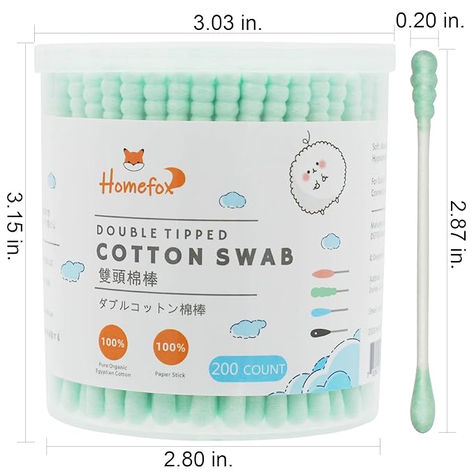 Green Cotton Swabs Spiral - 400 Count Organic Cotton Buds Double Side Tightly Wrapped Cotton Tips Paper Stick Soft Gentle Lint-Free Cruelty-Free, Round & Spiral (Green)