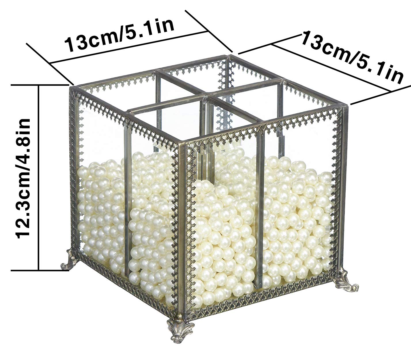 PuTwo Makeup Organizer Vintage 4 Sections Makeup Brushes Holder Make Up Storage with Free White Pearls