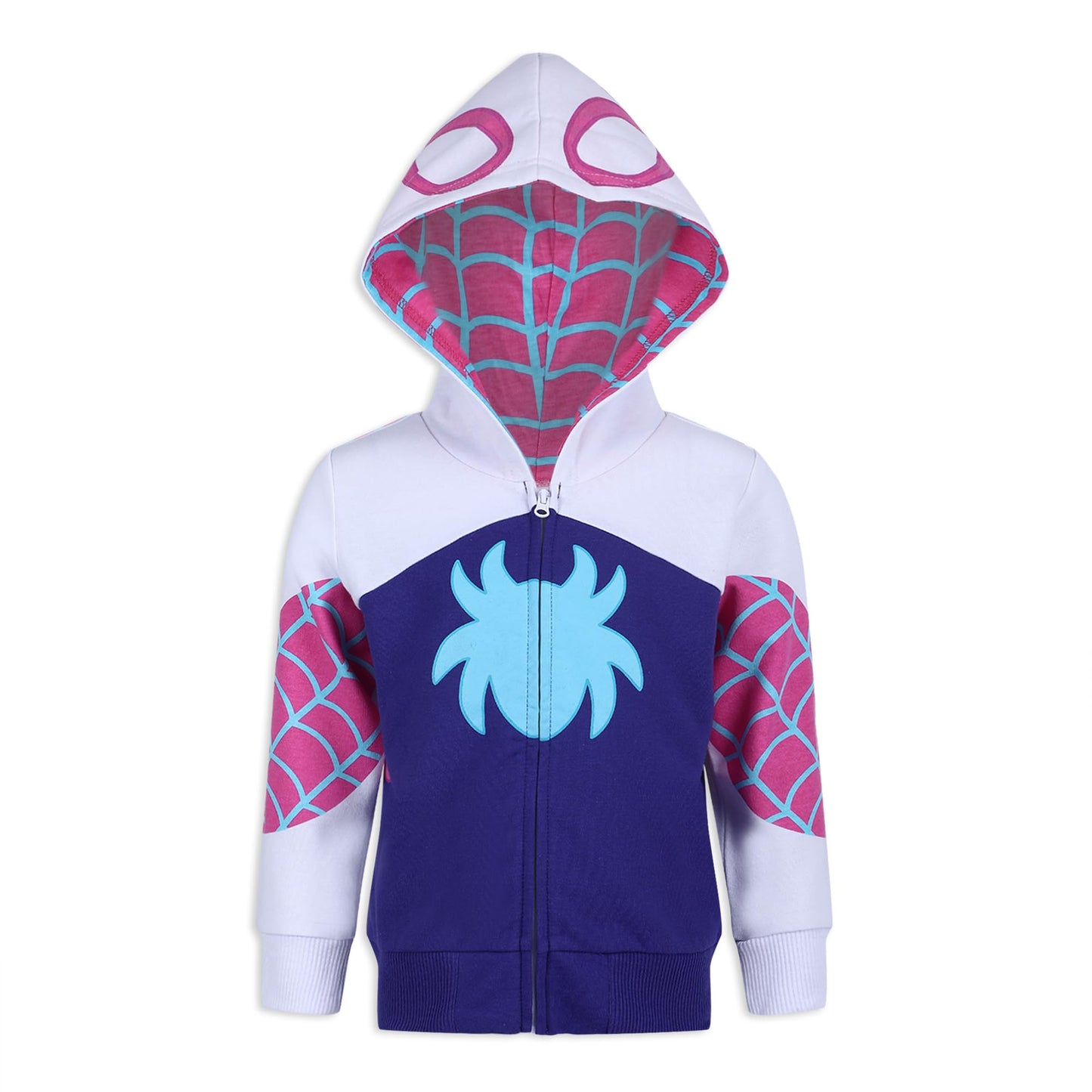 Marvel Girls Spider-Gwen Ghost Spider Zip Up Hooded Sweatshirt and Pants Set for Toddler and Big Kids