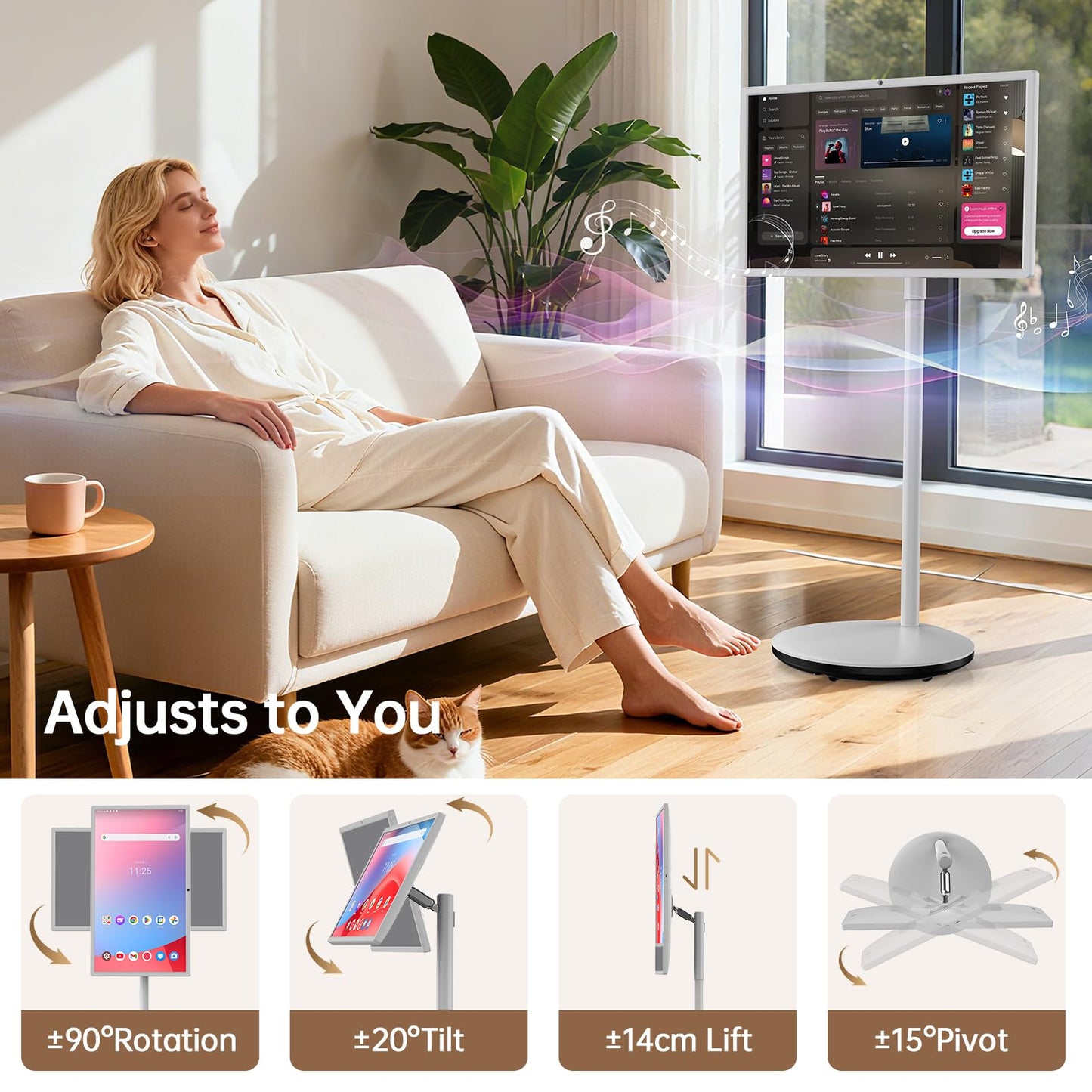 HORION Smart Portable TV,27 Inch FHD Portable Touch Screen Monitor with 8MP Camera, 8GB+128GB, Android 14, Google EDLA-Certified,Built-in Speaker, Tilt/Height/Swivel/Pivot Stand,Built-in Battery