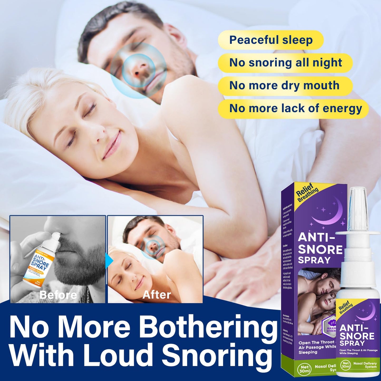 Anti Snoring Spray, Anti Snoring Devices, Fast Snoring Stop Drops for Better Sleep Effective Snoring Solution, Helps Open The Throat & Air Passage While Sleeping
