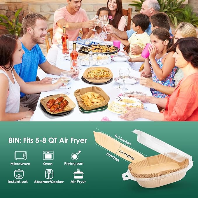505 PCS Air Fryer Liners Disposable, 8-inch Square Parchment Paper Liners, Heavy-Duty Air Fryer Liners for 5-8 QT Basket, Non-Stick & Oil-Proof Parchment Paper for Microwave