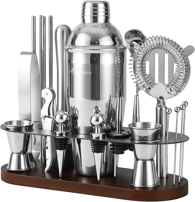 ASOVNIS 23-Piece Bartender Kit, Cocktail Shaker Set with Stand | Bar Drink Mixer Set with All Essential Bar Tools: Martini...