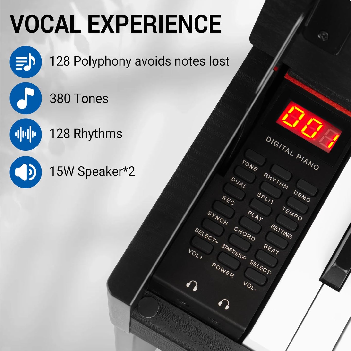 MOSEN 88 Key Digital Paino Fully Weighted Keyboard with Graded Hammer Action, 380 Tones, Triple Pedal, Upright Wood Stand, USB-MIDI, Full Size Home Electric Pianos for Beginner, MDP-110