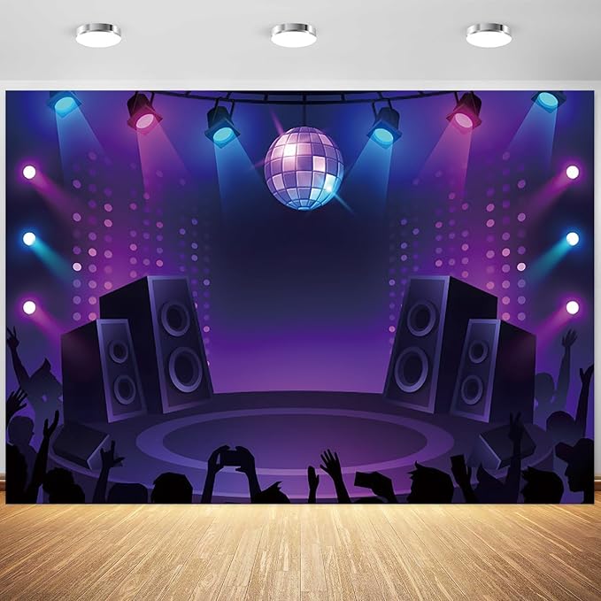 5x4ft Stage Backdrop Night Spotlight Lets Glow Neon Lights Dancing Platform Photography Background Let’s Glow Party Banner...