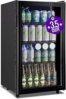WANAI 3.5 Cu.ft Beverage Refrigerator Cooler, Mini Fridge with Glass Door for Beer Soda or Water, Small Drink Cooler Machi...