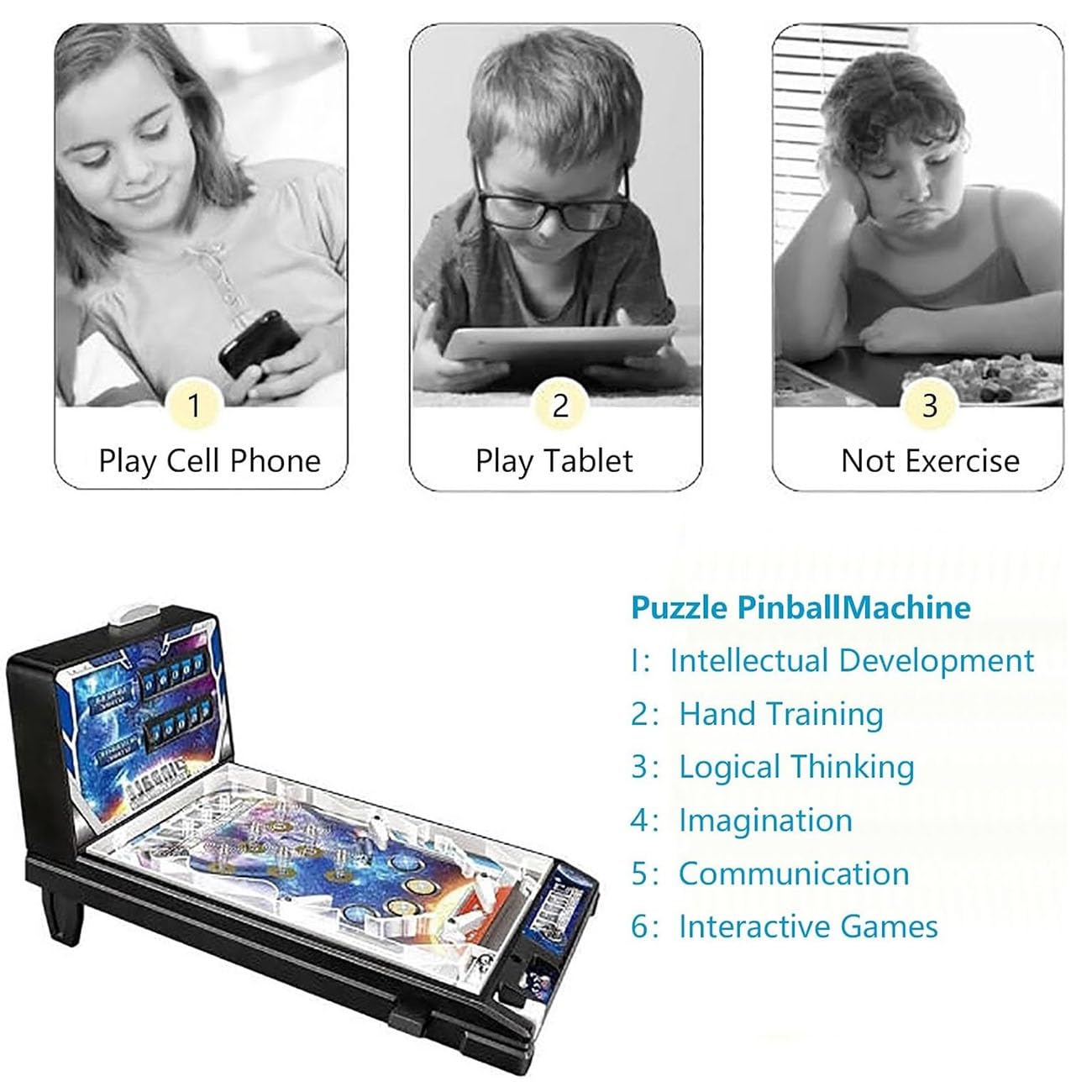 HUHUSHENGWEI Pinball Machine Tabletop, Portable Pinball Machines for 4+ Year Old Boys and Girls, Electronic Pinball Game Toys with Light and Sound Effects, Digital-Counter, Birthday Party Gift