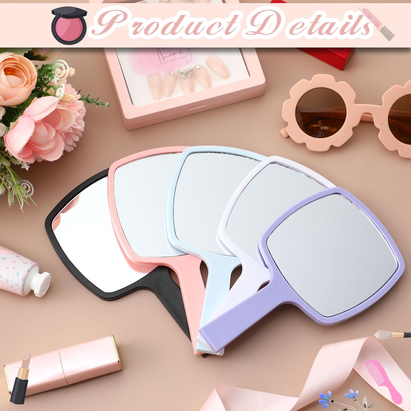 Threehoney 25 Pcs Hand Mirrors Handheld Mirrors with Handle Bulk Travel Cosmetic Makeup Tools Portable Vanity Glass for Bathroom