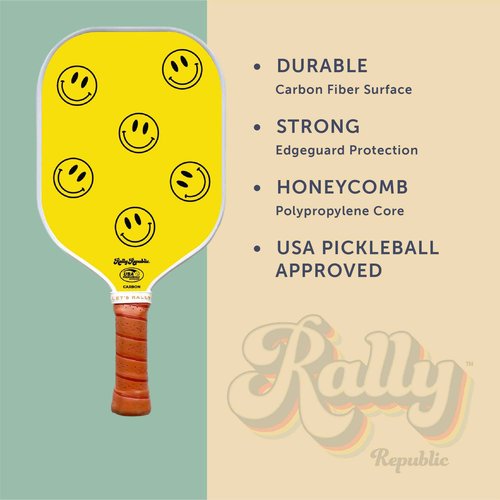 Rally Republic Officially Licensed Pickleball Paddle - USA Pickleball Association Approved Racket - Lightweight Honeycomb Core, Carbon Fiber Exterior, Premium Leather Grip for Comfort