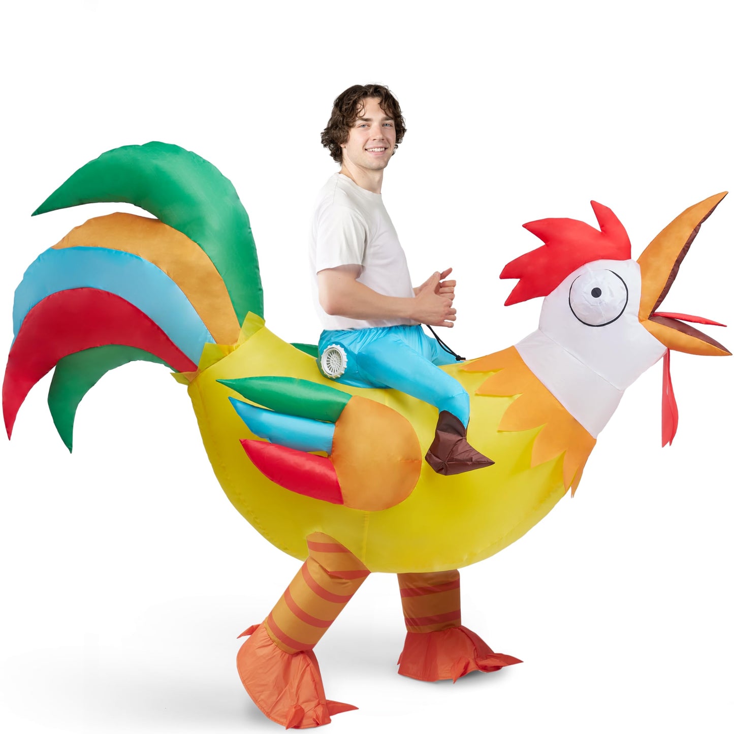 Spooktacular Creations Chicken Inflatable Costume Adult, Riding a Rooster Blow Up Funny Halloween Costume for Men Women Dress-Up Themed Cosplay Parties