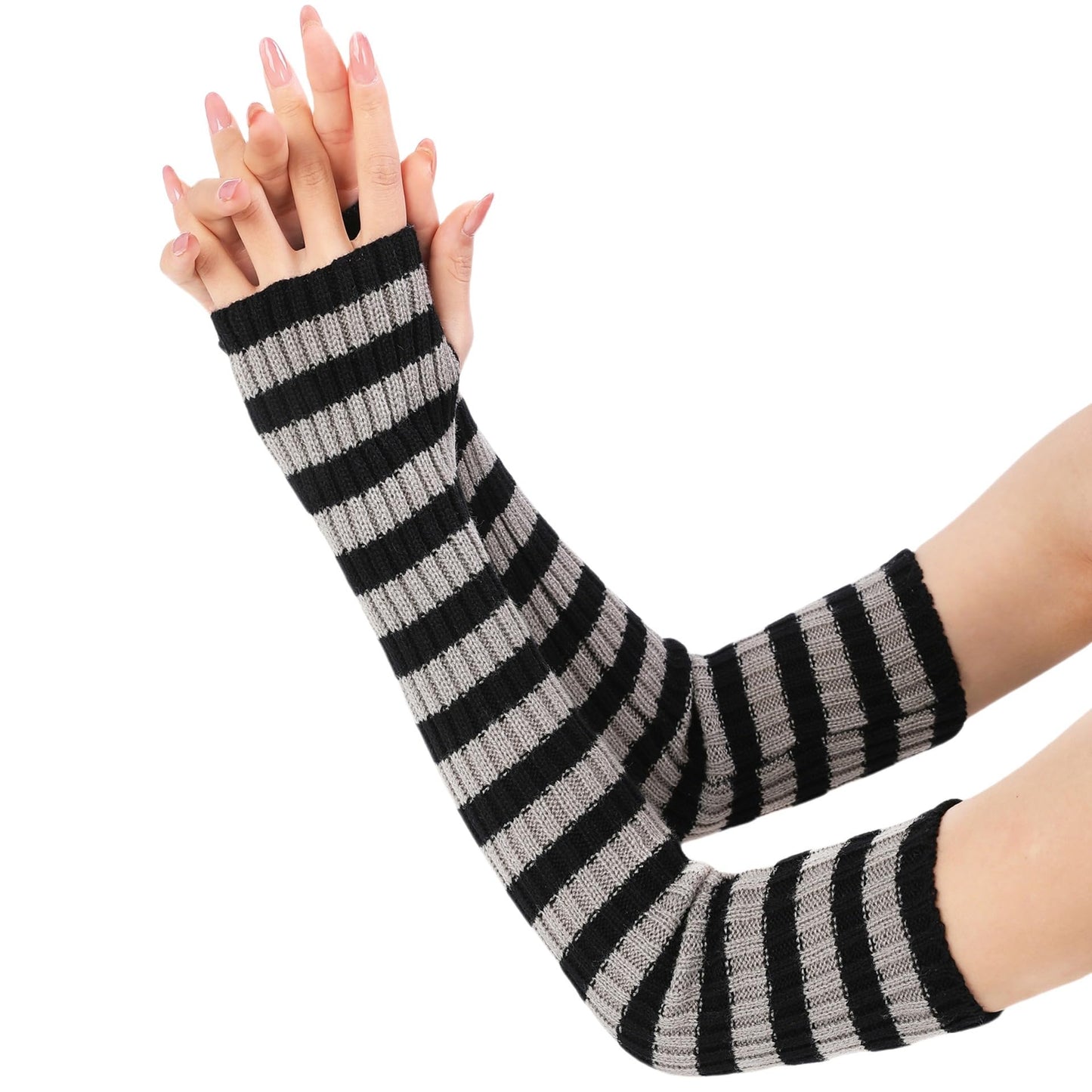 Pangogogo Punk Gothic Rock Striped Arm Warmers Y2k & Emo Accessories (Grey)