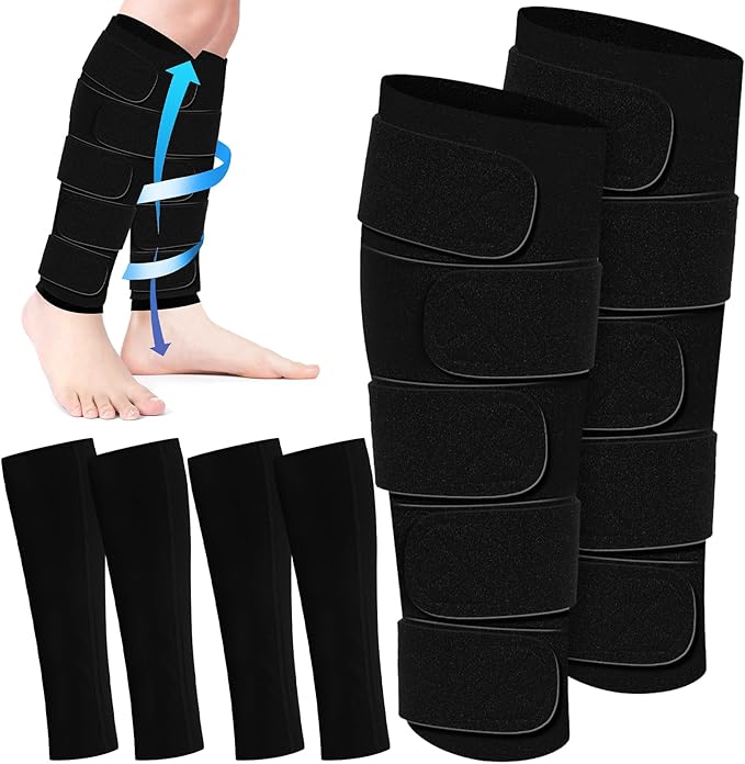 Croknit 3 Pairs Lymphedema Compression Leg Wraps Adjustable Lower Leg Cover up Medical Shin Splint Wrap for Heaviness Fatigue(Black)