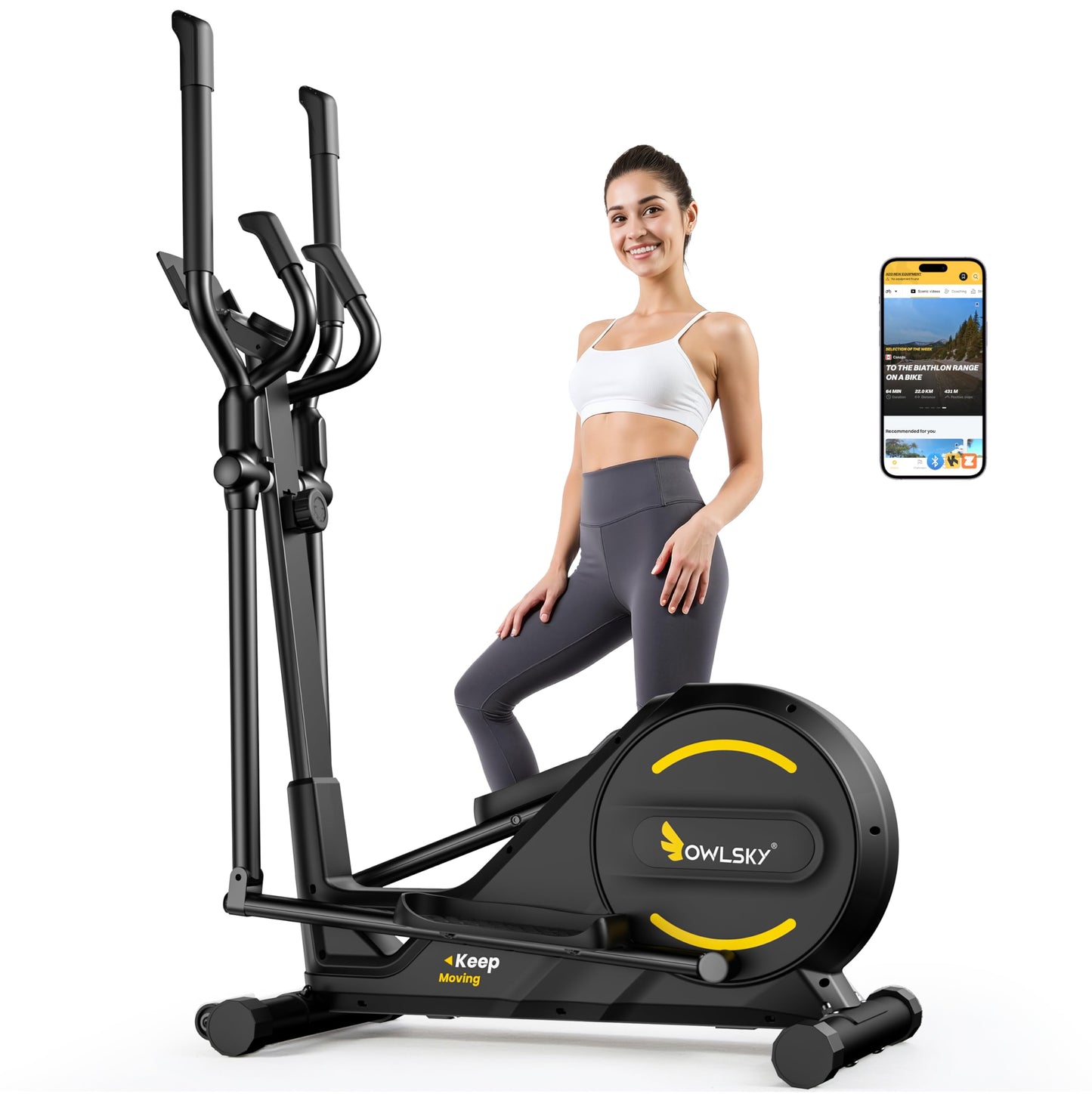 OWLSKY Elliptical Exercise Machine with APP, Elliptical Machine for Home with Hyper-Quiet Magnetic Driving System, 16 Resistance Levels,LCD Monitor,300LBS
