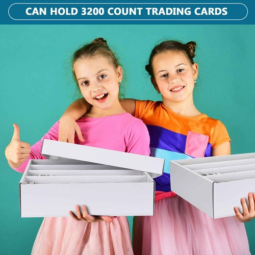 Seajan 16 Pcs 3200 Count Trading Card Storage Box Sports Card Storage Boxes Bulk for Basketball Gaming Cardboard Collecting(White)