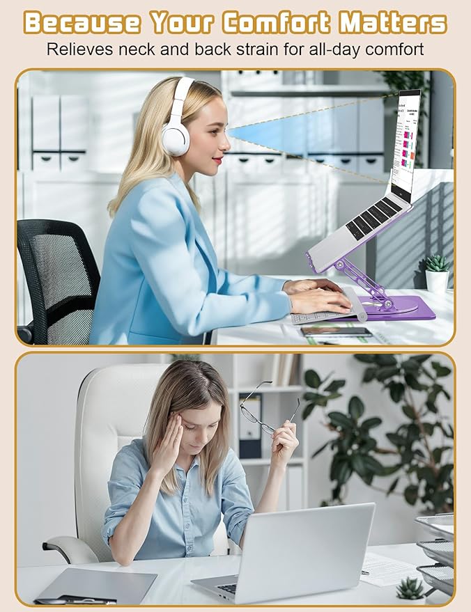 Axbima Adjustable Laptop Stand for Desk-360° Rotating Foldable Laptop Holder Ergonomic Laptop Riser for MacBook Pro/Air Dell HP Lenovo Notebook up to 16",Purple