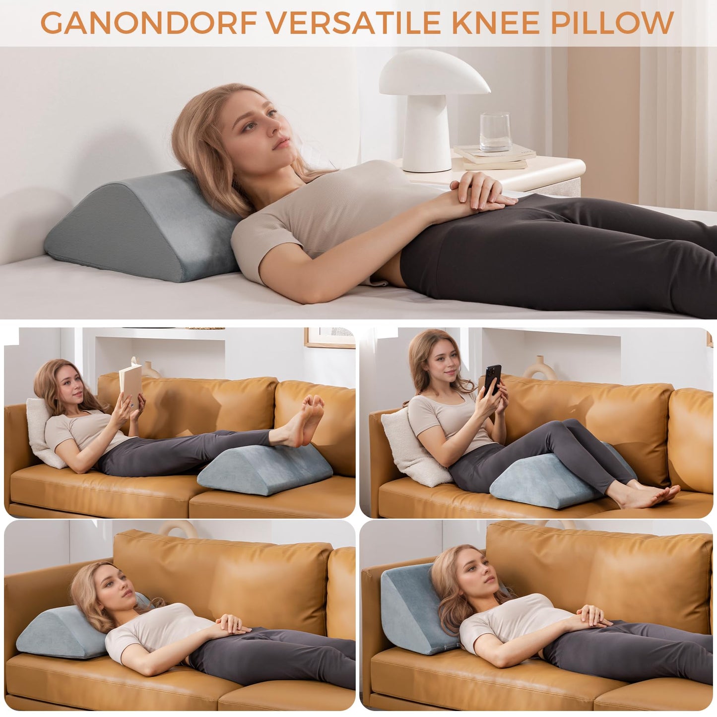 Knee Wedge Pillow 6.3'' for Post-Surgery Recovery - Leg Elevation Support for Sleep Position,Alleviating Lower Back & Hip Pain Enhancing Circulation in Ankles Legs Triangle Pillow with Removable Cover