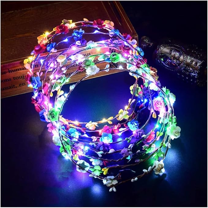 7 Pcs LED Flower Crown Headband, Light Up Flower Headbands for Women, Garlands Glowing Floral Wreath Crowns for Wedding Be...
