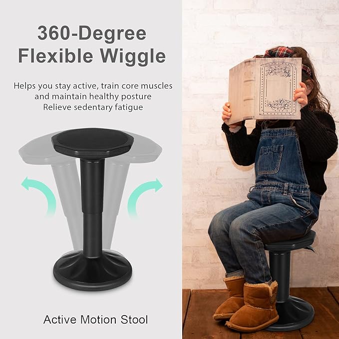 Giantex Wobble Stools for Classroom Seating, Wiggle Stool with Adjustable Height, 24 Inch Active Learning Stool, Sitting Balance Chair for School, Office Stand Up, Flexible Seating Wobble Chair(Black)