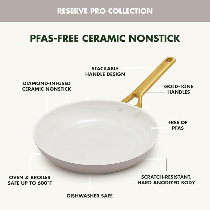 GreenPan Nonstick Reserve Pro 10” & 12” Frying Pan Set, NSF Certified Ceramic, Hard Anodized PFAS-Free Skillets, Stainless Steel Handles, Oven & Dishwasher Safe, Oyster Gray