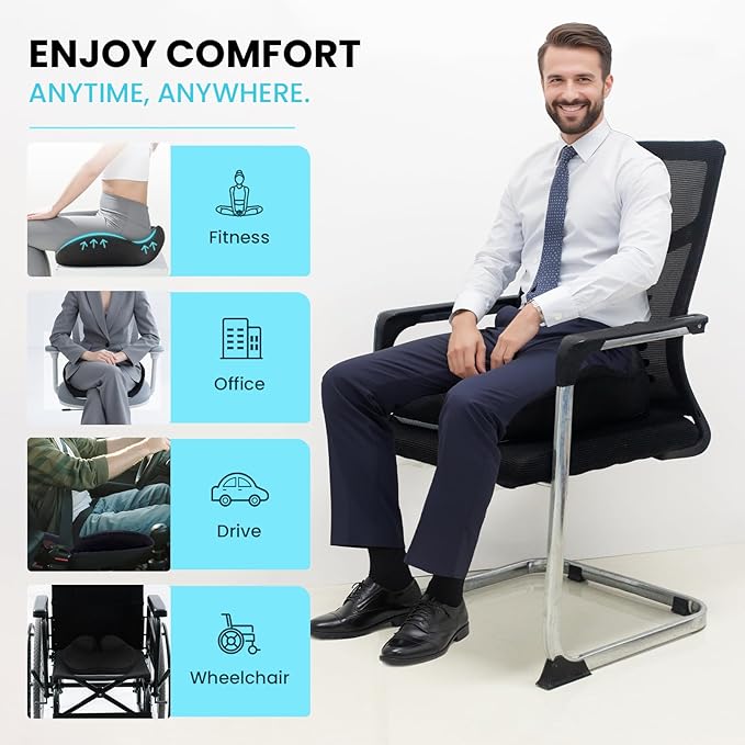 CXC Gel Seat Cushion for Long Sitting – Ergonomic Support Cushion for Office Chair, Car Seat & Wheelchair, Breathable Honeycomb Gel, Non-Slip Bottom