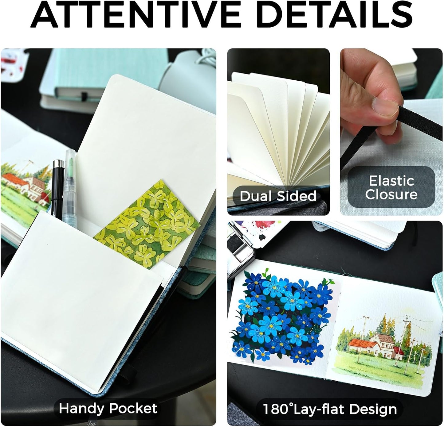 Funto Watercolor Journal, 4.7x4.7, 2 Pack, 24 Sheets Each, 100% Cotton Cold Press, 300gsm/140lb, Art Supplies for Mixed Media