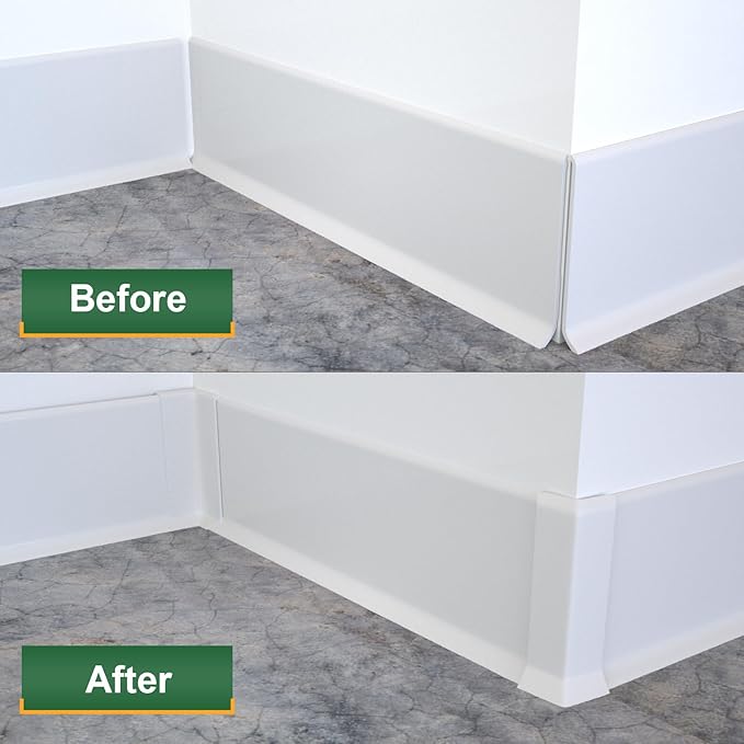 GAMZAU Baseboard Corner Blocks 6inch Height, Self Adhesive 3 Inside + 3 Outside Corners-Connector Between The Cove Base Wall Base Rubber Moulding Trim, Perfect Match for Our S152 Baseboard(White)