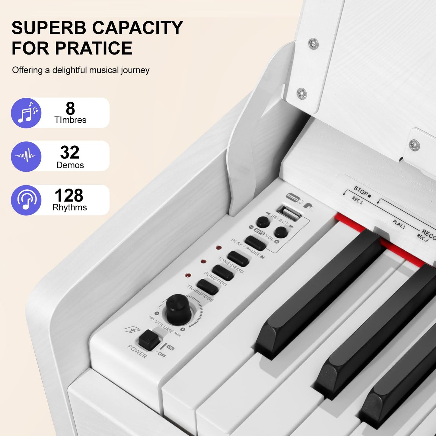 Vediya 88 Key Weighted Digital Piano Keyboard - Wood Piano Desk to Vanity, Hammer Action Electric Piano with MIDI, Ideal Home Digital Pianos & Keyboard Piano for Beginners (White)