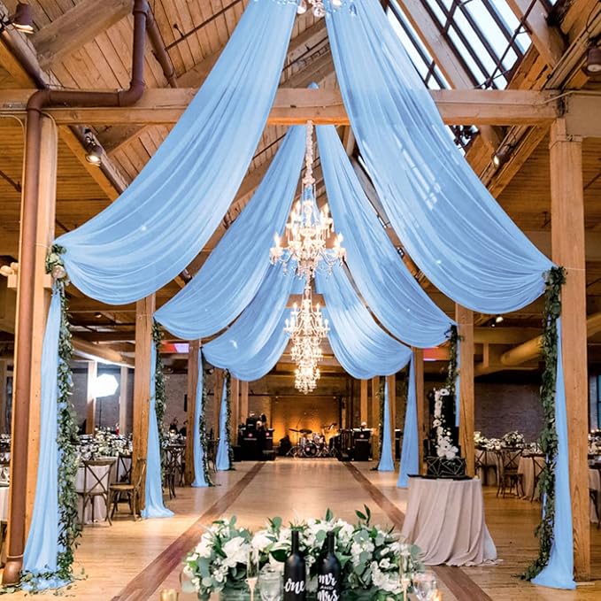 MODFUNS Light Blue Ceiling Drape 5x20ft 4 Panels Chiffon Ceiling Draping Fabric Sheer Wedding Arch Drapery Stage Canopy Ce...