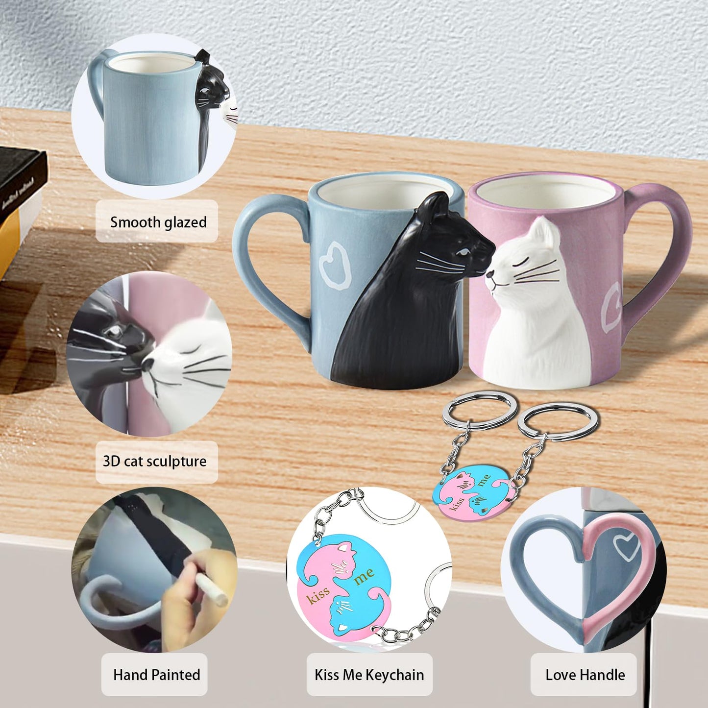 Couple Gifts Kissing Cat Coffee Mug Set Engagement Gifts for Couples Mr and Mrs Presents Anniversary Wedding Gift for couple 2025 Cute Mugs Gift Cat Mugs for cat Lovers