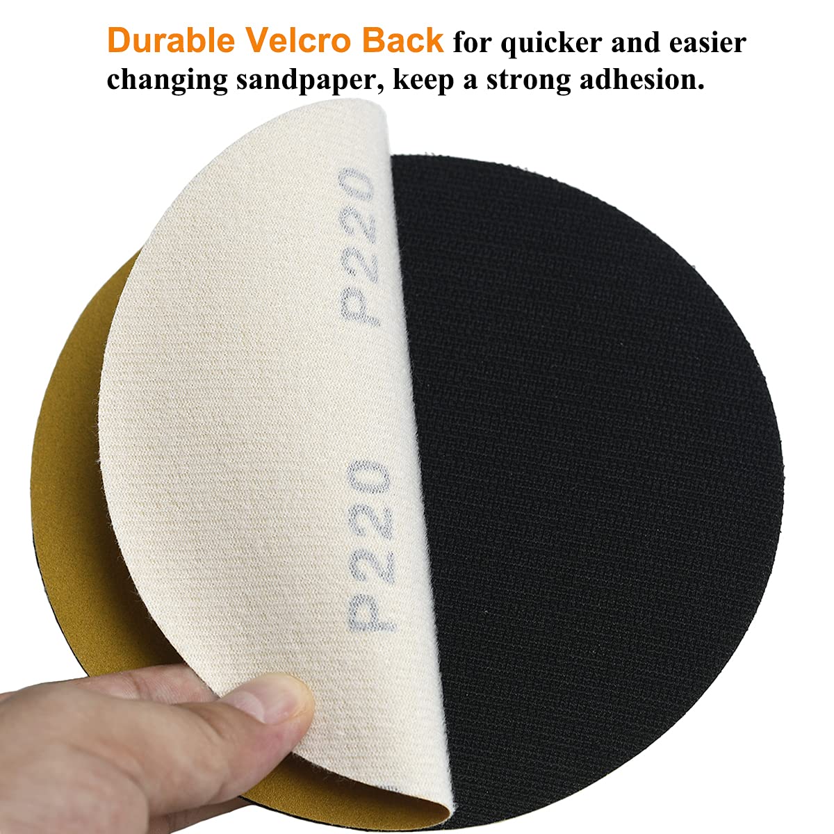 6-Inch No-Hole Hook and Loop Sanding Discs 220-Grit, Random Orbital Sandpaper for Automotive and Woodworking, 100-Pack