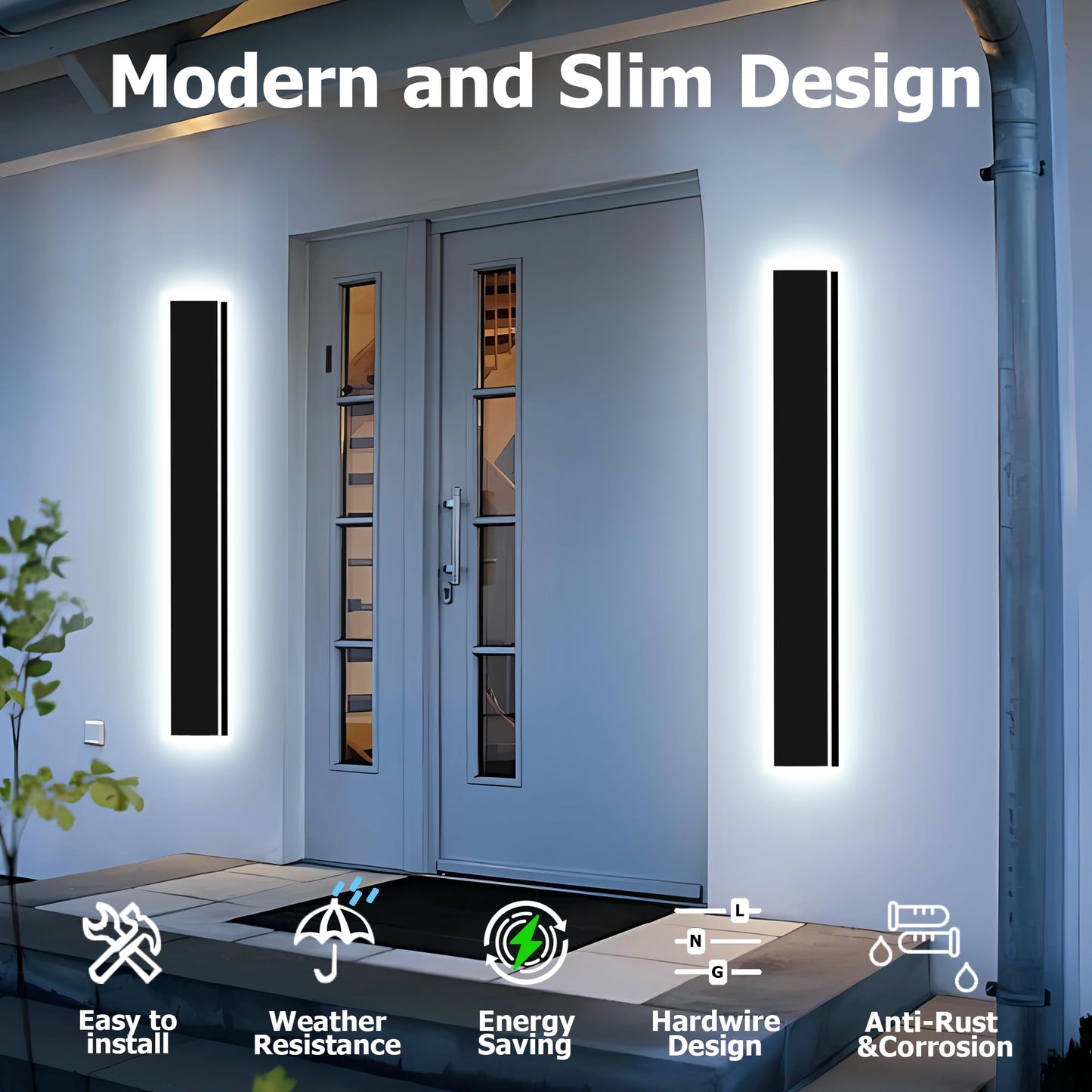 ENMLN Modern Outdoor Lights Fixture 2pc 39in,4.33in Wide Dimmable Long Exterior Light,Outside LED Wall Sconce IP65 Waterproof,Black LED Outdoor Entrance Lighting for Garage/Porch/Front Door