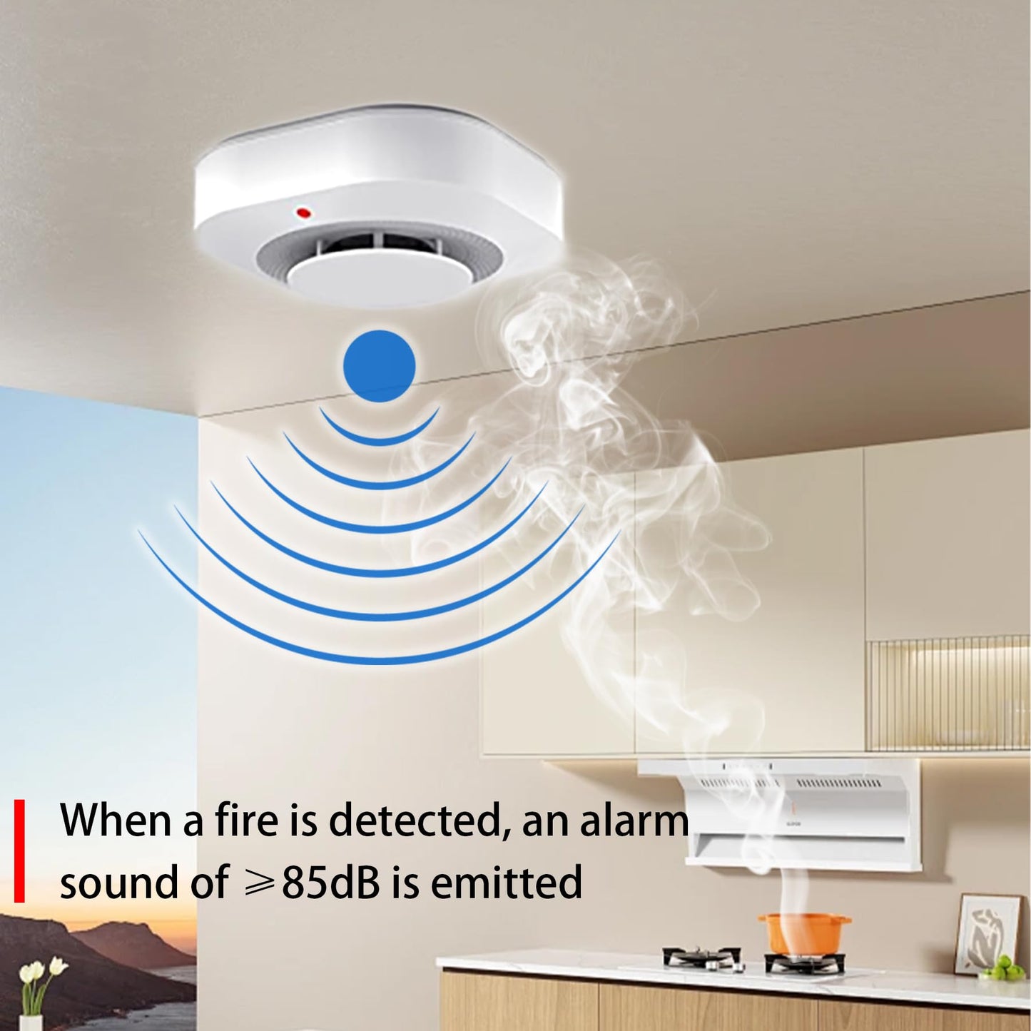 COHANSHAN Smoke Alarm，Smoke Detector，fire Alarms Smoke detectors，AA Batteries for 5-Year Life，complies with UL Certification，360° Intelligent Detection，Battery-Powered Smoke Alarm，Wiring-Free，3-Pack