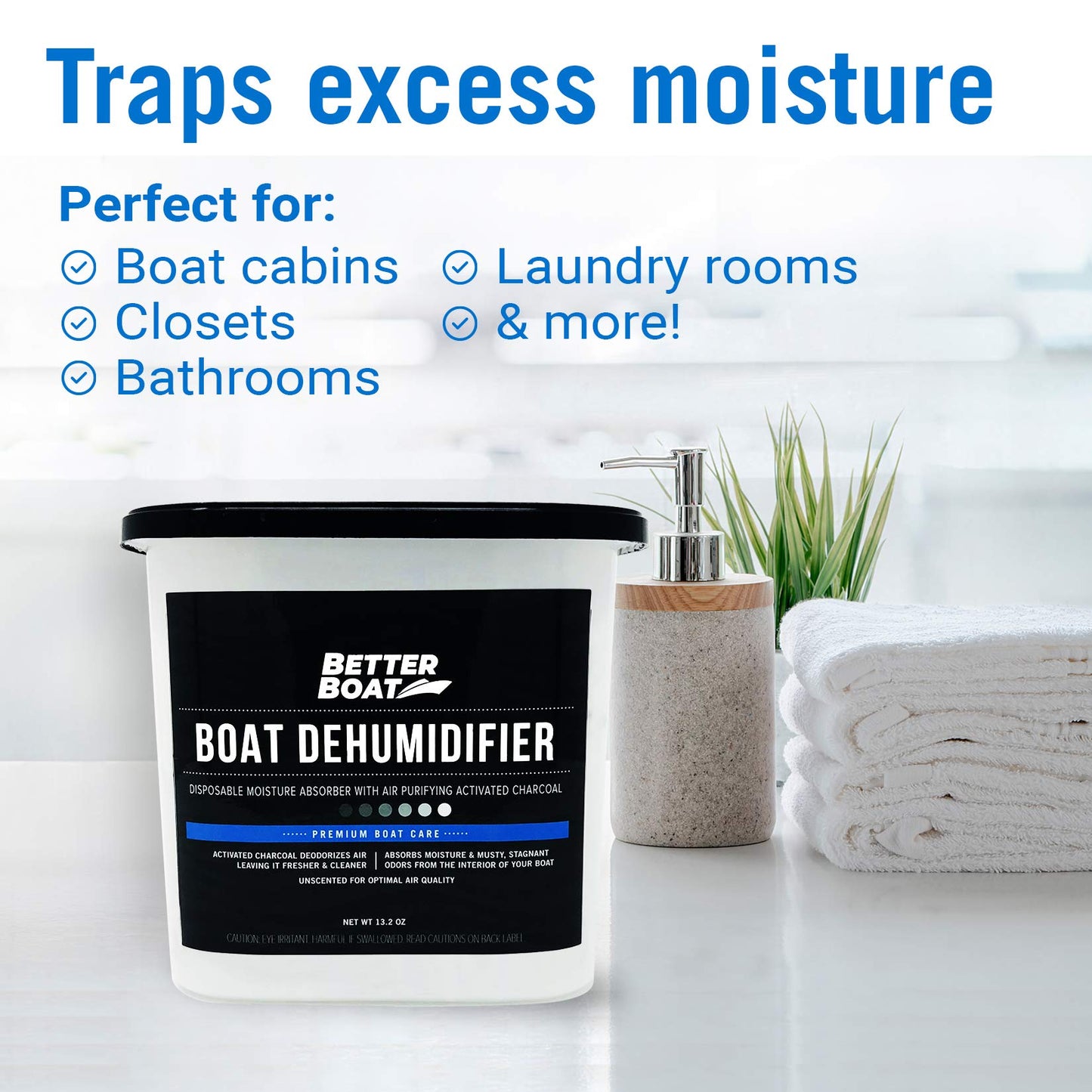 Moisture Absorber And Boat Dehumidifier, Charcoal Odor Remover For Damp Smell And Humidity, Unscented And Fragrance-Free, 1 Pack