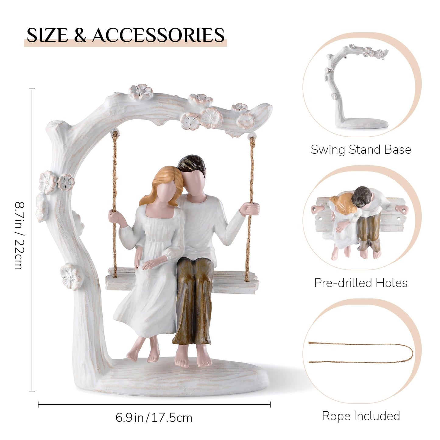 Storieme Wedding Gifts for Couple Anniversary - Romantic Couples Swing Figurine Sculpture - Unique Engagement Birthday Gift Ideas for Newlyweds Husband Wife Her Him