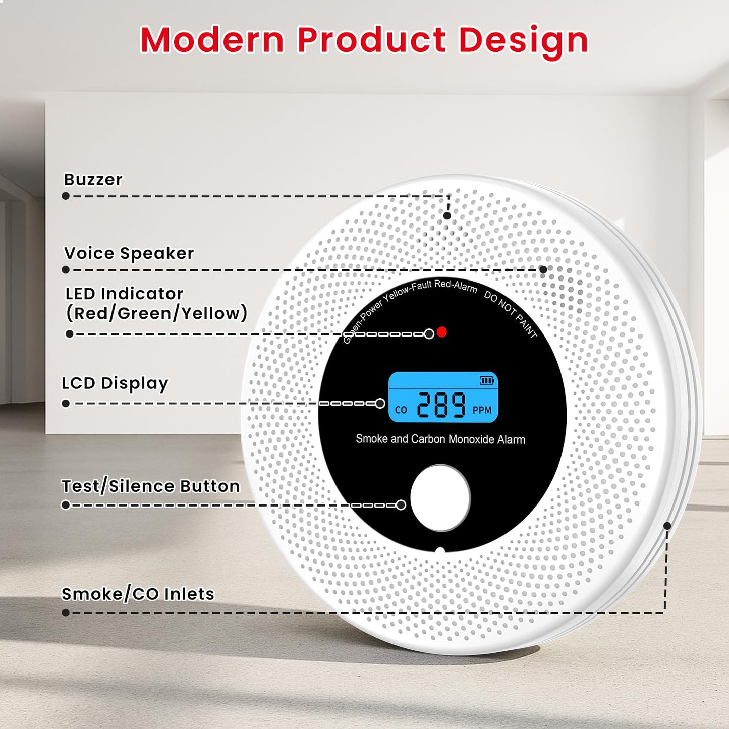 Alertlink 2-in-1 Smoke and Carbon Monoxide Detector Alarm, with Voice Alert,10-Year Battery Fire & CO Alarm with Large LCD Display, Easy Install with Adhesive or Screws