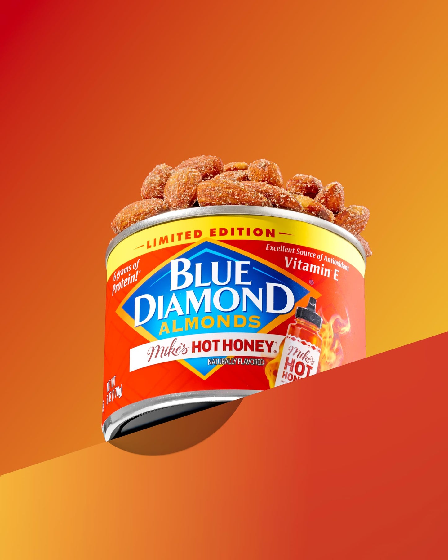 Blue Diamond Almonds, Made with Mike’s Hot Honey Infused with Chilies For a Perfect Sweet and Spicy Snack Nut Combination, 6oz. Can