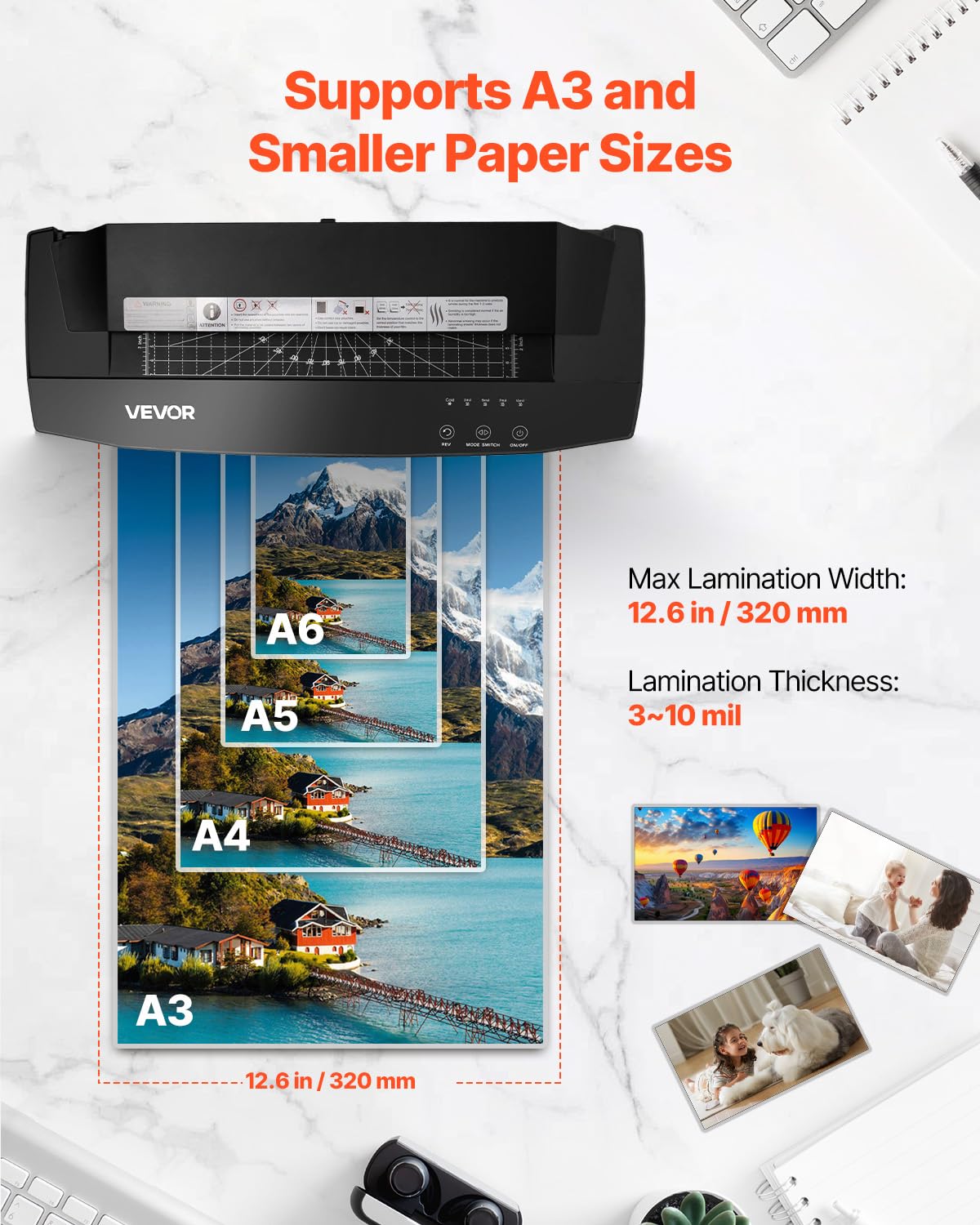 Vevor Laminator Machine, Cold And Hot Laminator For Max A3 Paper Size, 1 Min Quick Warm Portable Laminator, 3-10 Mil Thickness,