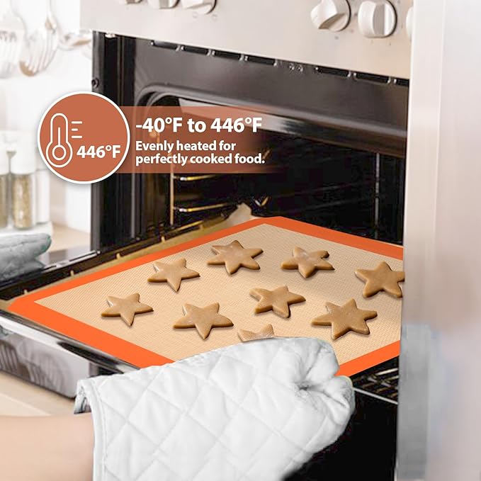 Silicone Baking Mat, Baking Sheets Non Stick, Silicone Mats for Baking, 3 Pcs for Cookie, Bread and Pastry, Baking Supplies for Oven, Orange