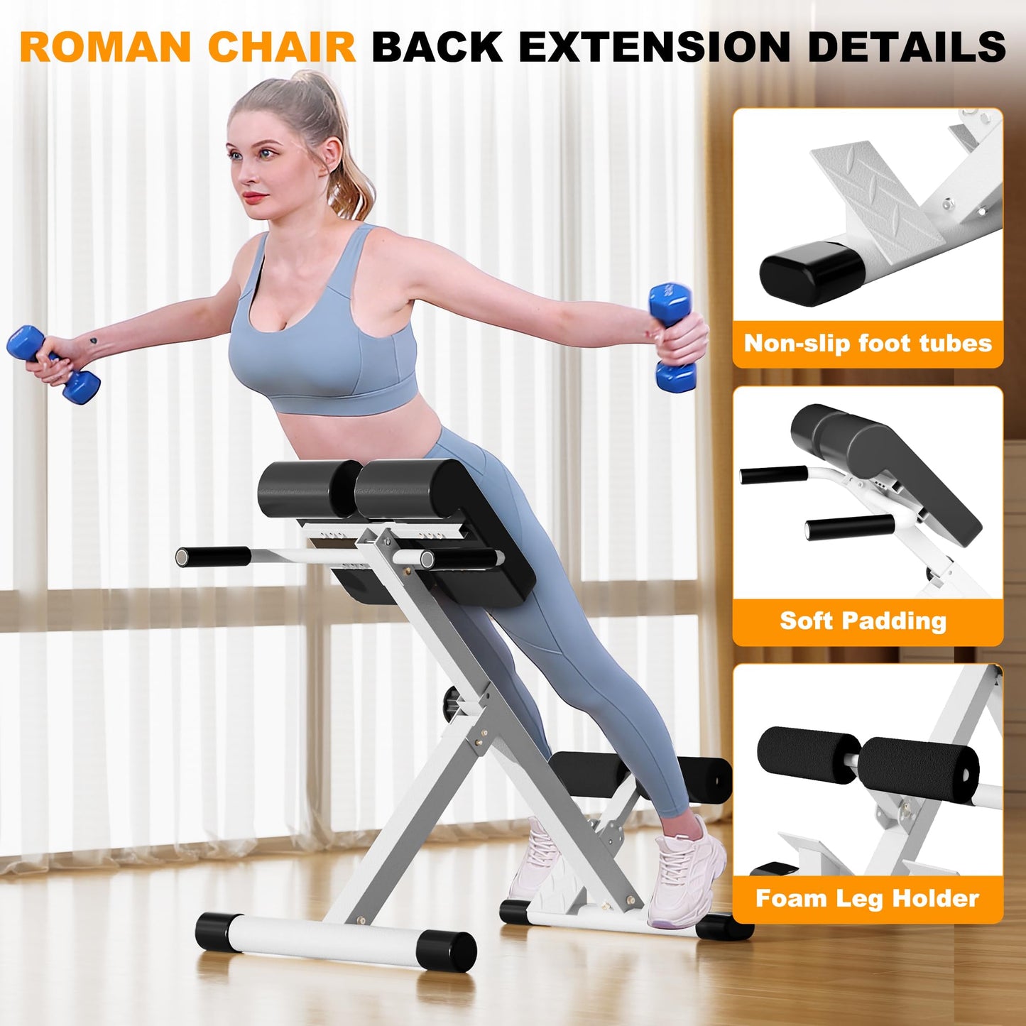 SIRHOME Adjustable Roman Chair with 330 lb Capacity, Foldable Incline Hyperextension Bench, Multi-Function Home Gym Back Extension Machine for Glutes, Hamstrings & Lower Back Strength Training
