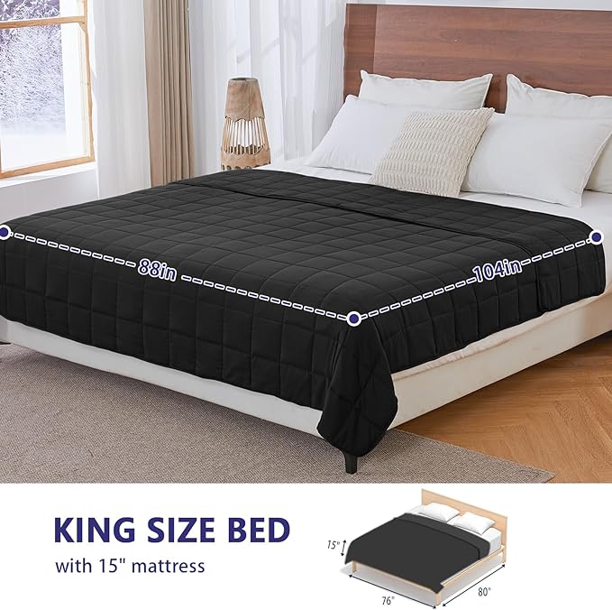 yescool Weighted Blanket for Adults (20 lbs, 88” x 104”, Black) Cooling Heavy Blanket for Sleeping Perfect for 190-210 lbs, Queen Size Breathable Blanket with Premium Glass Bead, Machine Washable
