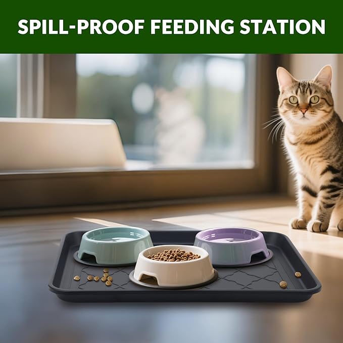 Finorder Multi-Purpose Boot Trays, Set of 2 Black All Weather Heavy Duty Shoe Trays, Pet Feeding Mat, Use for Indoor and Outdoor, 17.6" x 14" x 1.2"