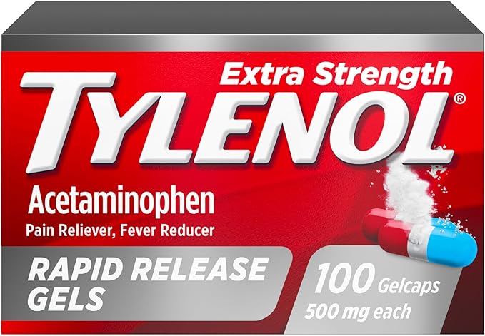 Tylenol Extra Strength Acetaminophen Rapid Release Gels, Pain Reliever & Fever Reducer, Gelcaps with Laser-Drilled Holes f...