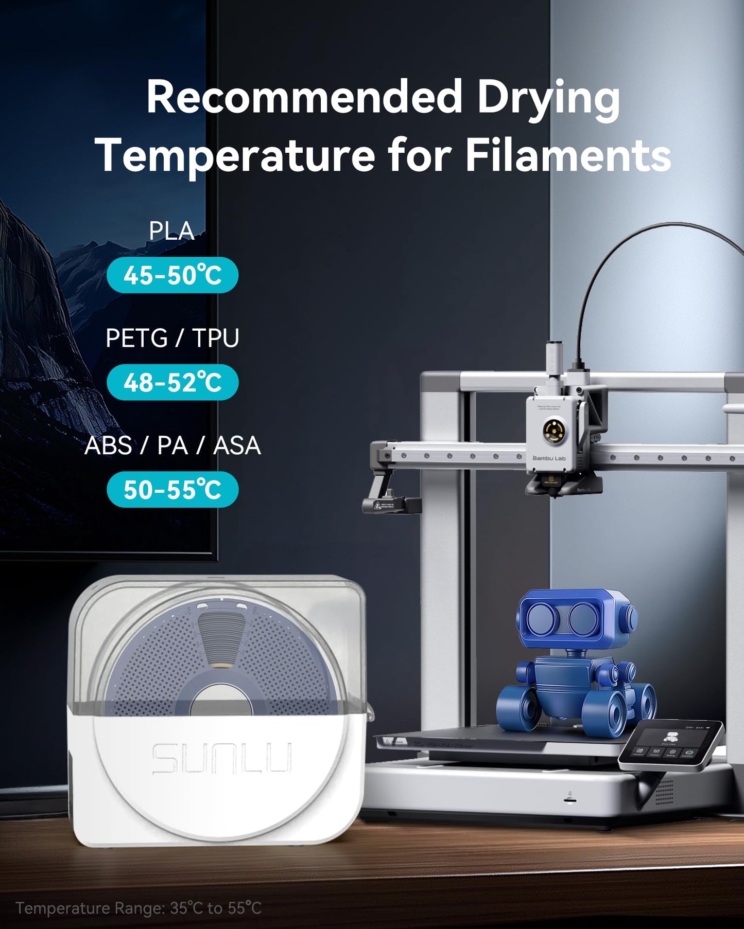 SUNLU Official Filament Dryer S1 Plus, Built-in Circulation Fan, 3D Printer Filament Drying Box and Storage Box fo PLA PETG ABS Filament 1.75 2.85 3.00mm, S1 Plus White